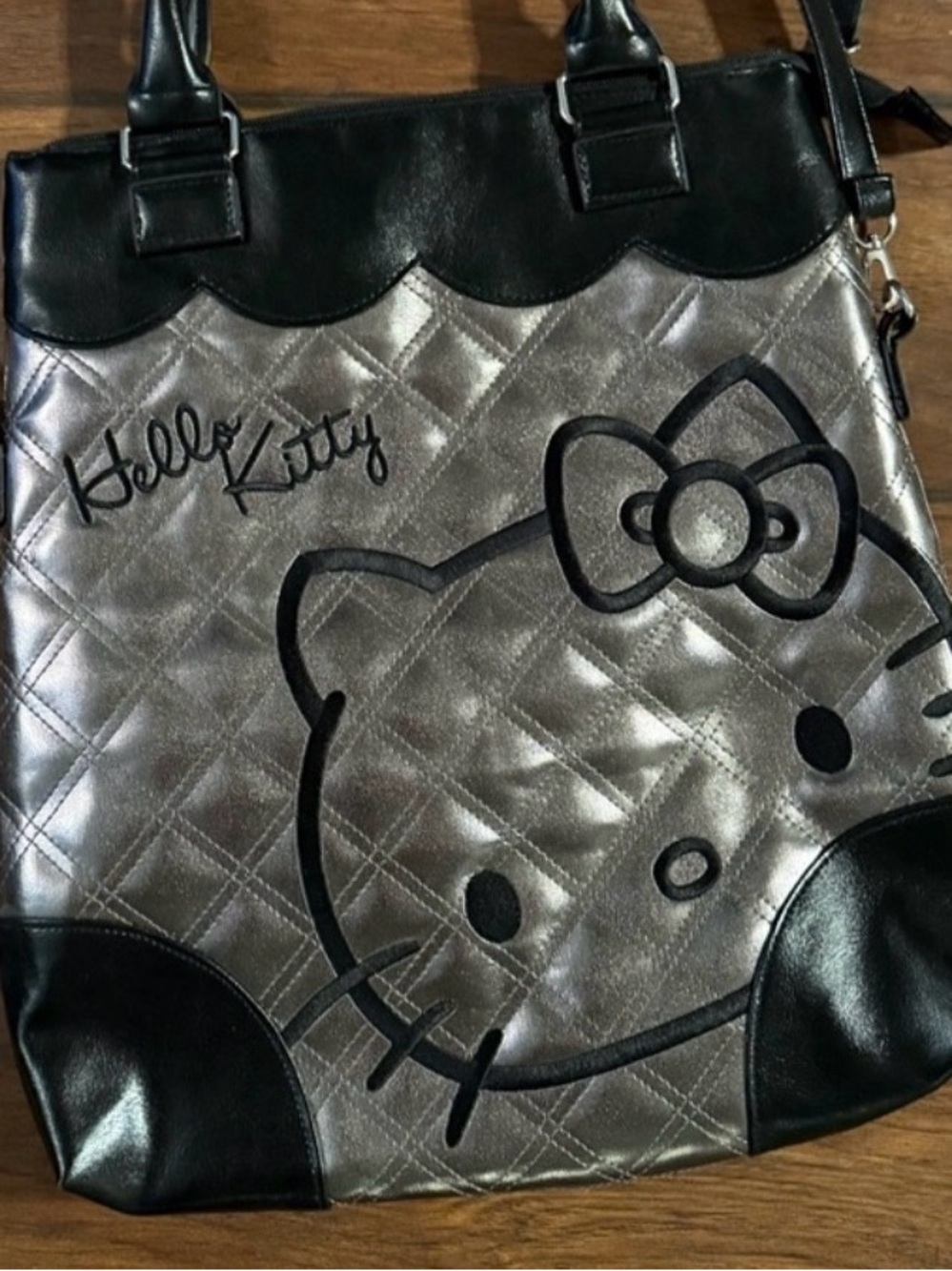 Hello Kitty Quilted Black and Silver Tote